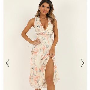 cream floral midi dress (size M)